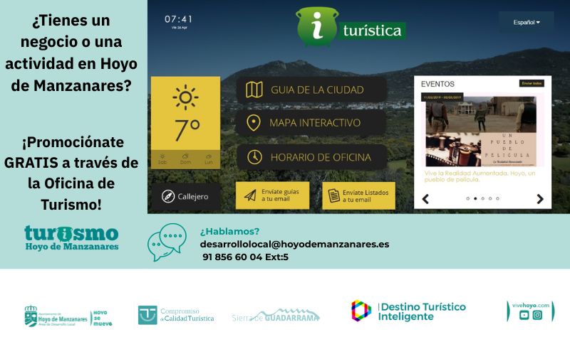 ¿Tienes un negocio o una actividad en Hoyo de Manzanares? ¡Promociónate GRATIS a través de la Oficina de Turismo!